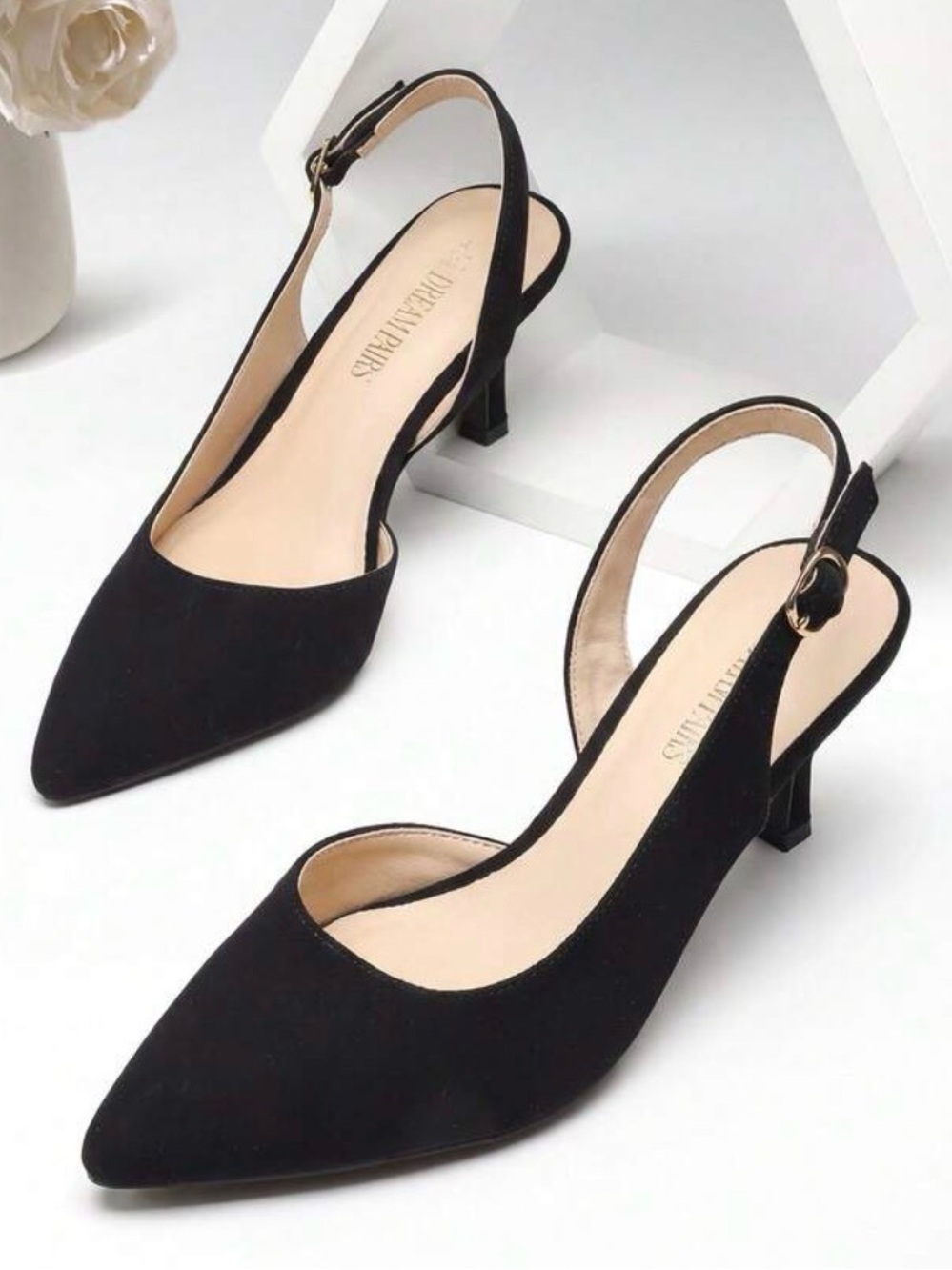 Dream Pairs Black Pointed Slingback Kitten Heels - Picture 6 of 8